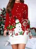 2025 Autumn and Winter New Women's Hip-wrapped Dress,3D Christmas Printing and Dyeing Women's Fashion Long-sleeved Round Neck Sexy Hip-wrapped Dress