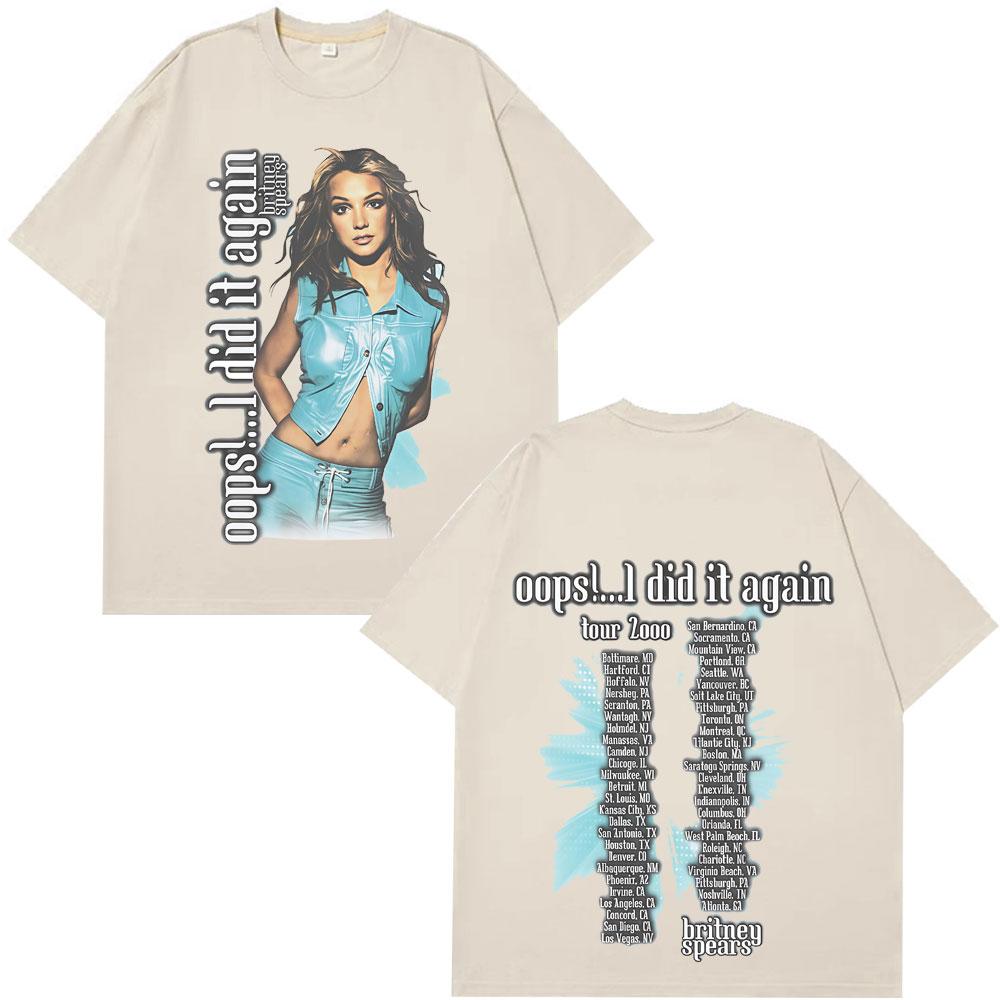 Singer Britney Spears Oops! I Did It Again Tour 2000 2025 T-shirts Man Summer Fashion Hip-hop Tshirts Casual Couples Streetwears3