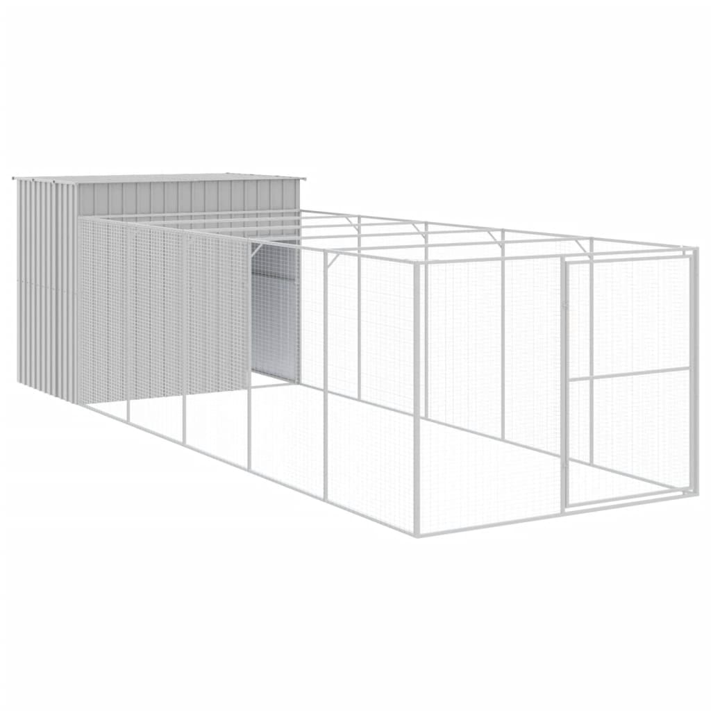 Dog House with Run Light Grey 214 x 661 x 181 cm Galvanized Steel