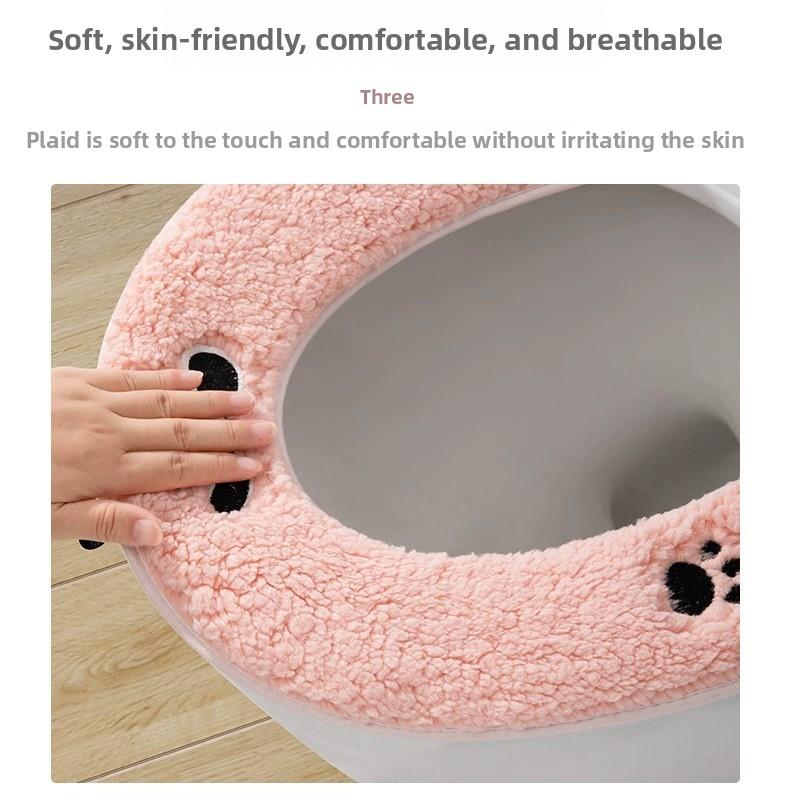 Funda de asiento de inodoro suave y cálida para invierno con diseño de perrito y asa higiénica