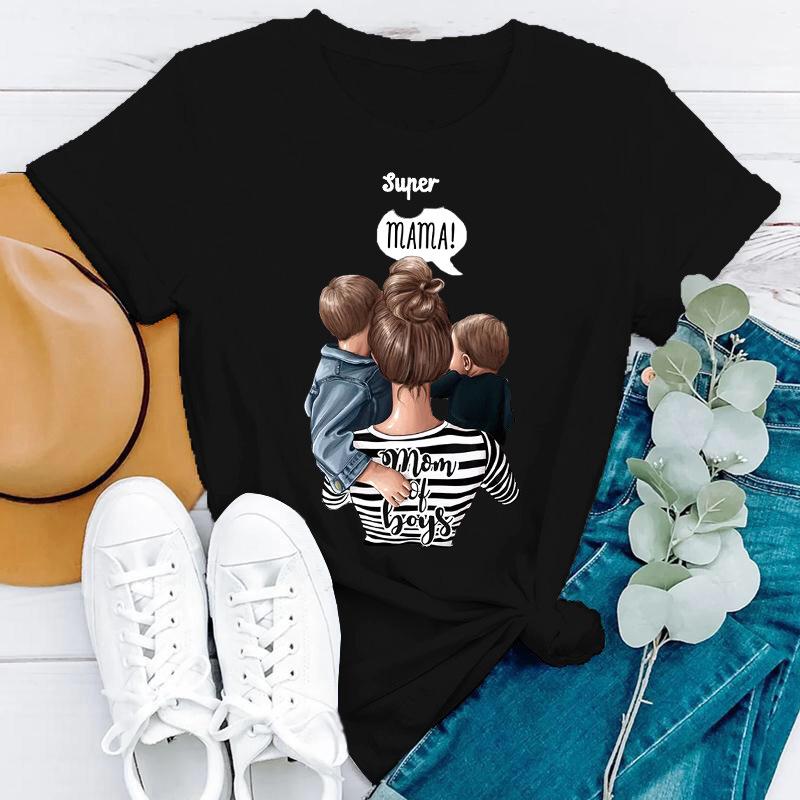 Простая женская одежда больших размеров с принтом на тему Дня матери, стильные женские футболки из чистого хлопка с круглым вырезом и короткими рукавами