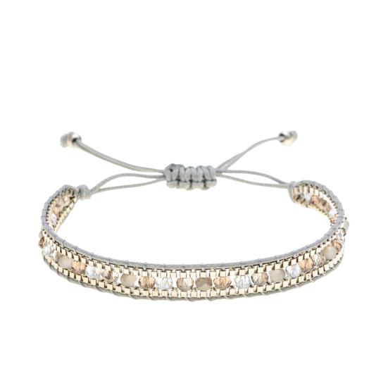 Women Bracelet Adjustable Braided Rope Faux Crystal Vintage Ethnic Style Hollow Out Wrist