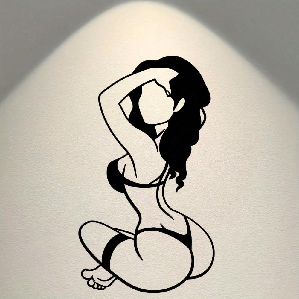 1 часть металлической настенной декоративной картины - абстрактный силуэт женщины в бикини в черно-белом цвете