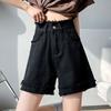 Black Denim Shorts Women's Versatile Summer Thin A-line High Waist Loose Fit Slimming Edge Cropped Pants