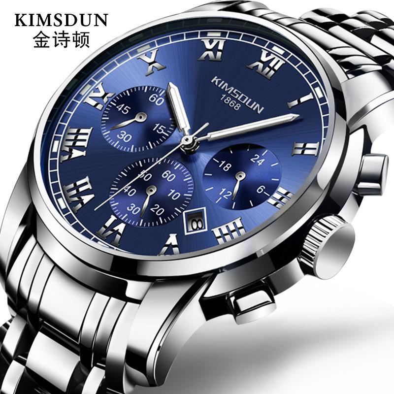 KIMSDUN Мужские часы Роскошные Оригинальные Кварцевые часы для Мужчин Водонепроницаемые Светящиеся Дата Нержавеющая сталь Хронограф Мода