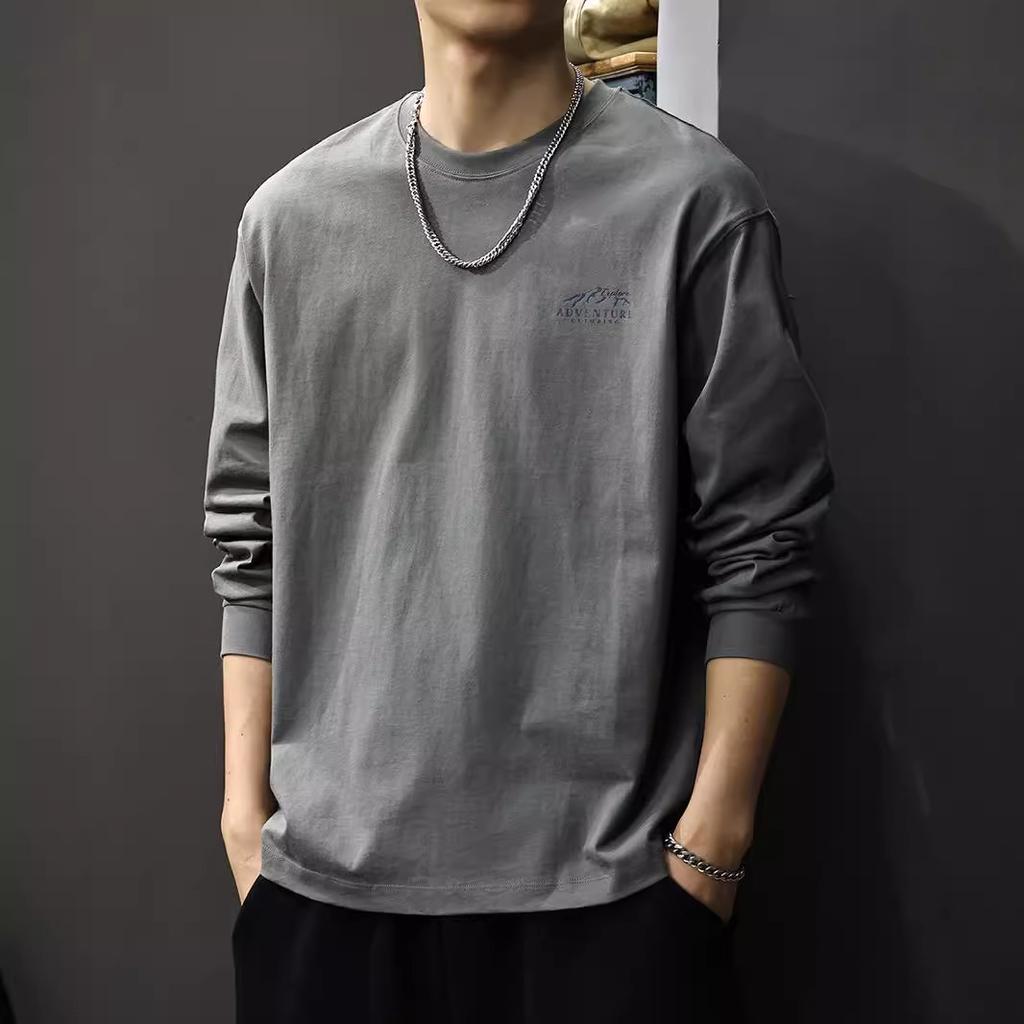Весенне-осенняя американская трендовая брендовая мужская футболка с длинным рукавом, плотная хлопковая футболка, осенний свободный повседневный свитер