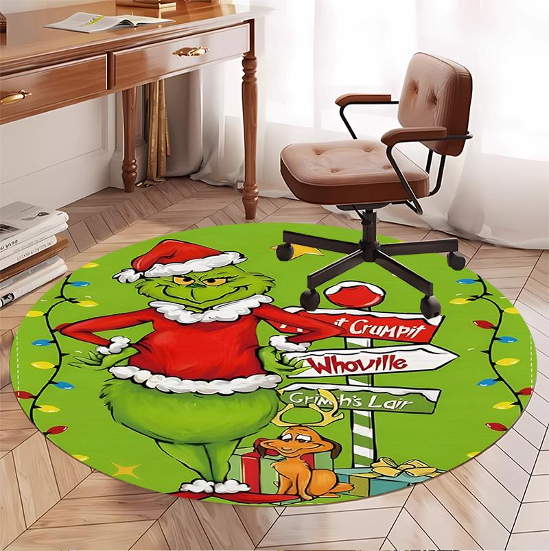 The Grinch Pattern Round Rug, Indoor/Outdoor Mat, for Picnic, Gameroom, Bedroom, Office, Living Room, Home Decor Carpet, Birthday Gift