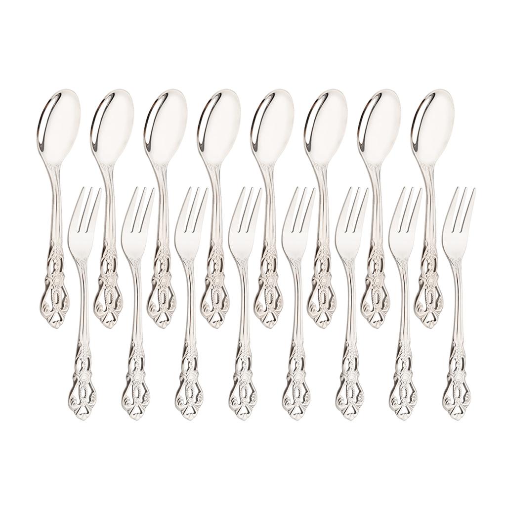 16 шт., чайная ложка из нержавеющей стали и набор вилок для фруктов, послеобеденный чай, маленькая десертная ложка, вилка, кухонная посуда, посуда в западном стиле