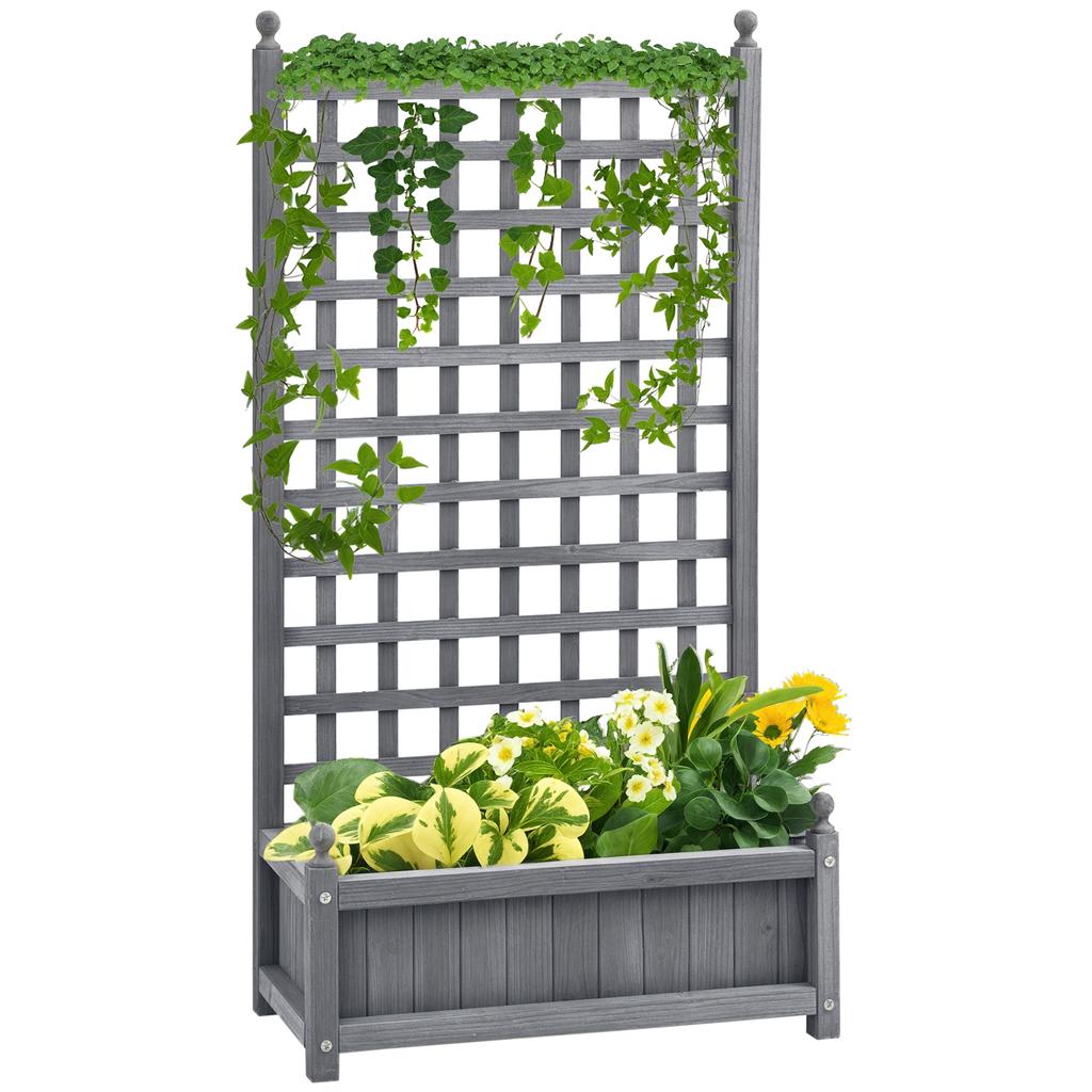 Garden Planters with Trellis for Climbing Vines, Wood Raised Beds for Garden, Flower Pot, Indoor Outdoor, Grey