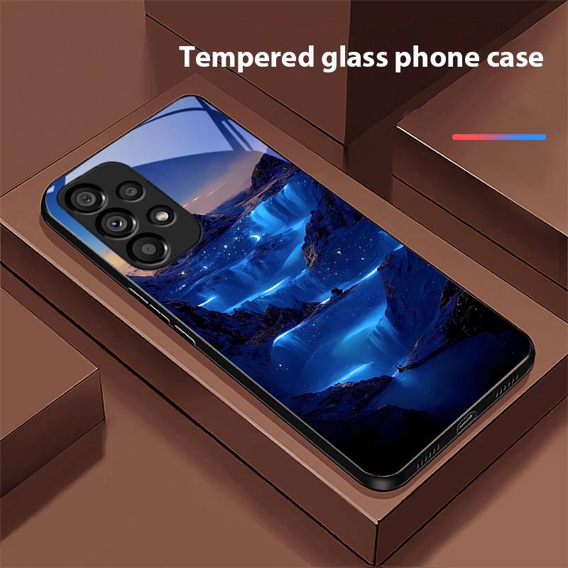 Цветная Аврора для Samsung Galaxy S 8 9 10 20 Plus 21 FE 22 23 24 Ultra S7 Edge Черный Чехол для телефона из закаленного стекла Жесткий чехол