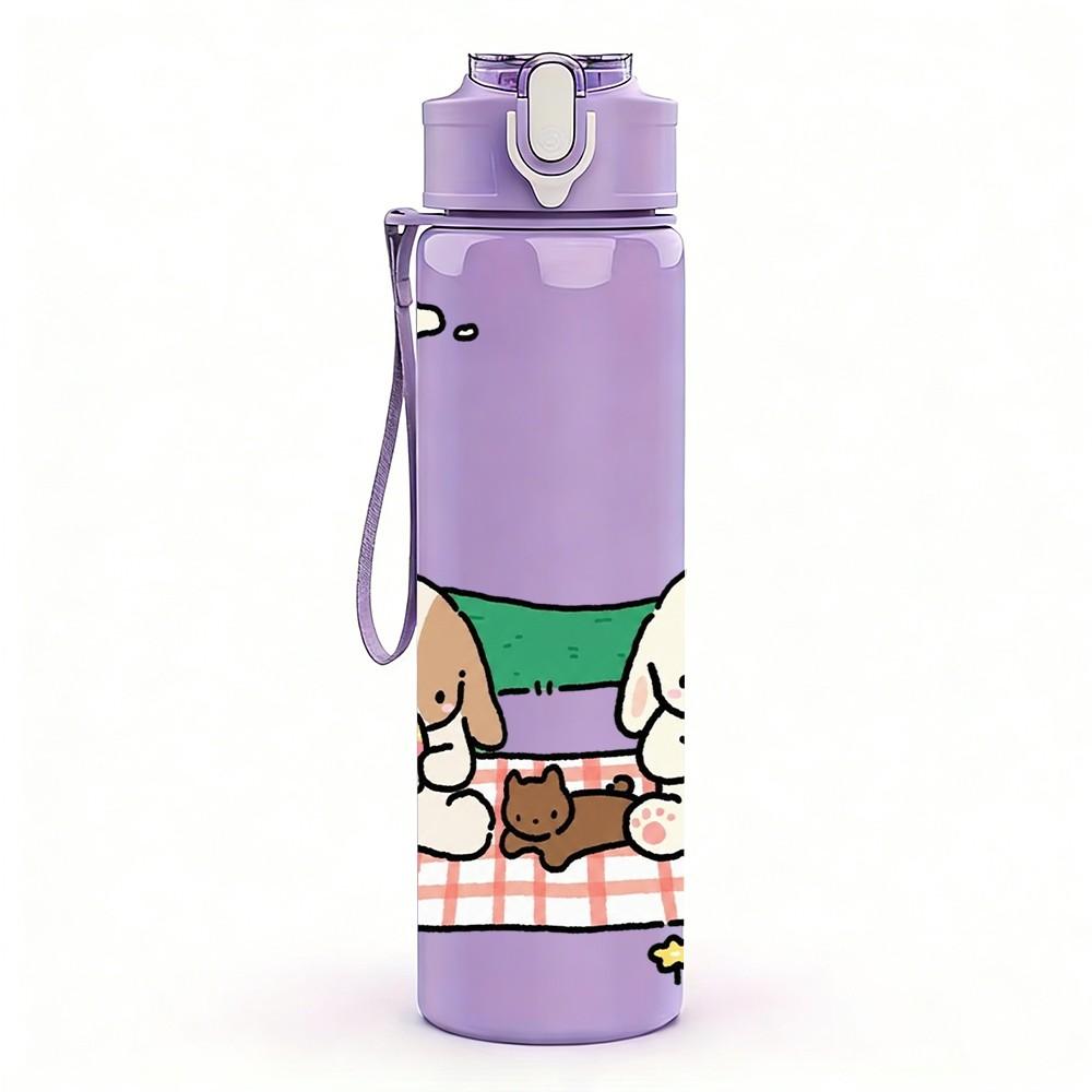 1PC Kids Picnic Cottage Scene 750ml Color Plastic Sports Water Bottle Leakproof Flip Straw Lid Suitable for Sports Office Home Use