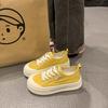 Платформенные парусиновые туфли женские 2025 лето новые желтые легкие ретро дышащие увеличивающие рост студенческие повседневные спортивные кеды