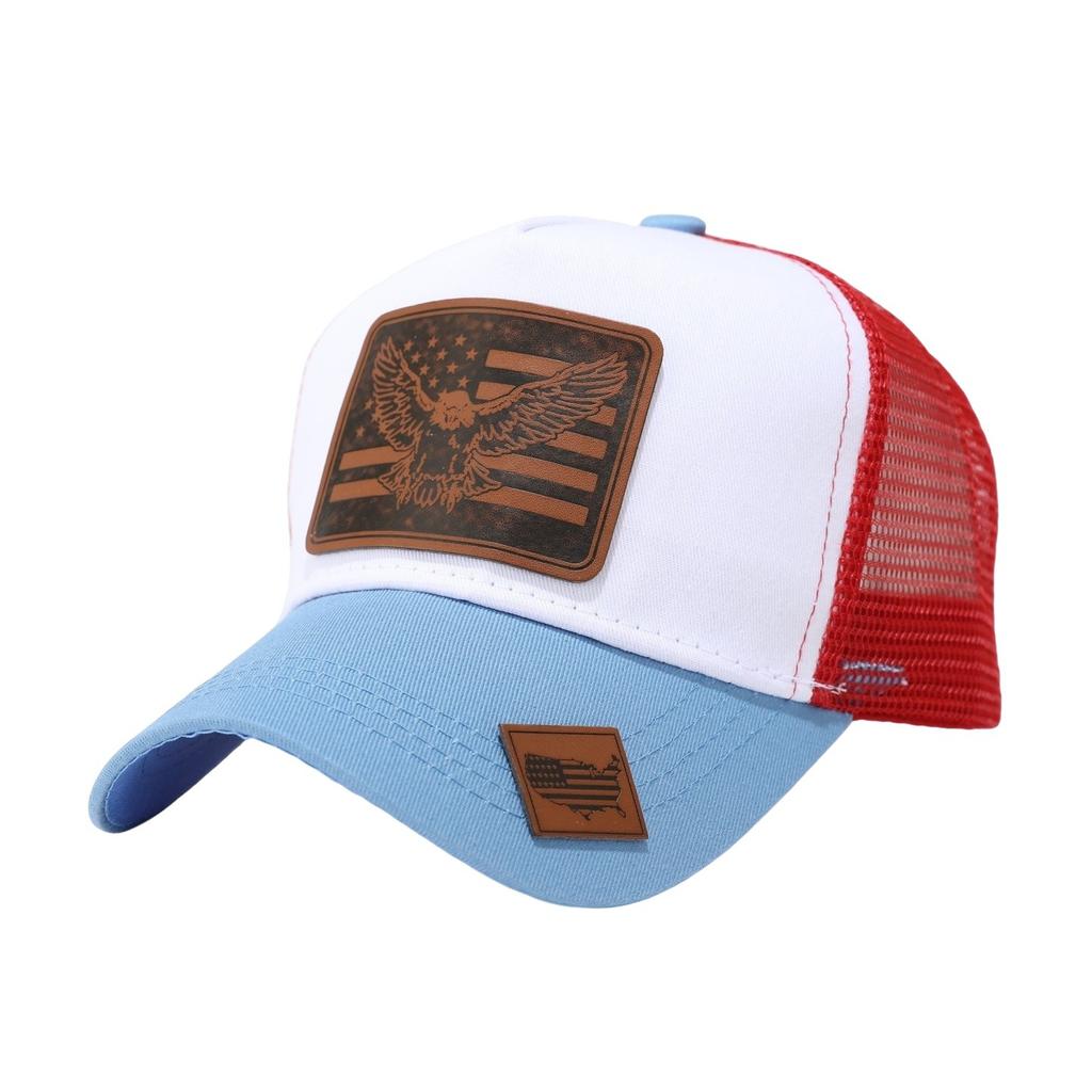 Hat spot eagle leather label baseball cap men's big head circumference curved brim cap summer mesh breathable sun hat