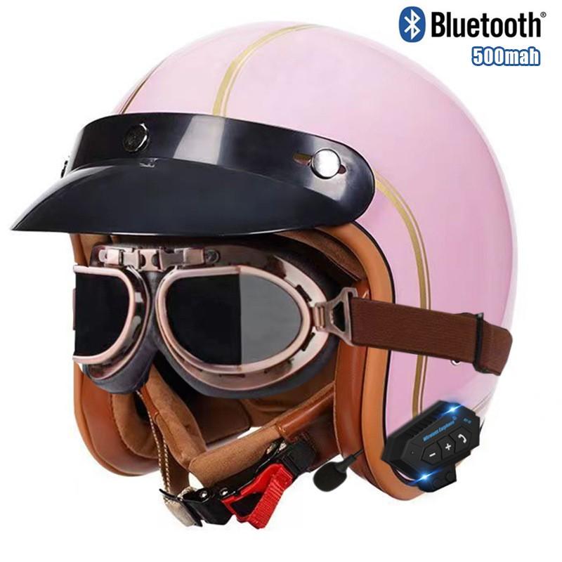 DOT Certified 3/4 Motorcycle Helmet Men Women Retro Style ABS Cruiser Scooter Half With Bluetooth Option