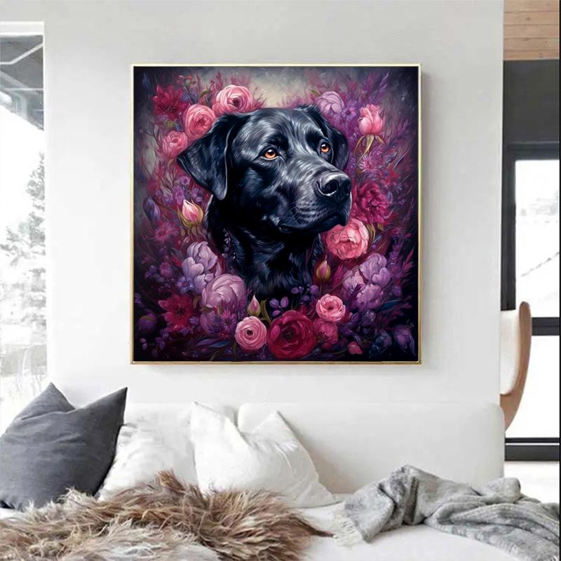5d DIY Diamond Painting Cross Stitch Animals Black Dogs Flowers Diamond Embroidery Mosaic Full Round Drill Home Decor Arts