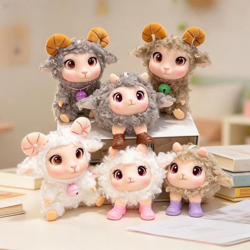 Cute Fluffy Lamb Plush Toy Soft Sheep Stuffed Animal Doll with Bell Small Size for Kids Carry On Travel Play Gift