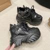Women Leather Sneakers Spring Lace-up High Platform Chunky Shoes Breathable Walking Shoes 10CM Wedge Heels Casual Sports Shoes