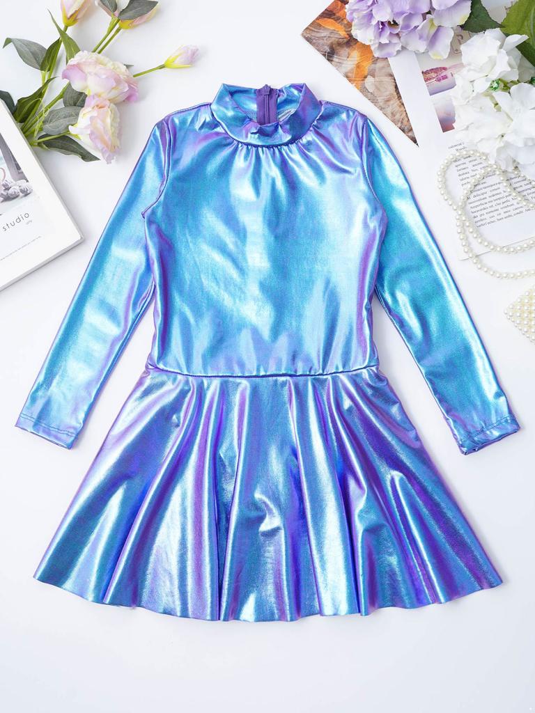 Детское платье для фигурного катания на коньках, танцевальная одежда для девочек, расклешенное платье с тонкой талией, юбка-шорта, костюмы для балета, танцевальной вечеринки, джаза, хип-хопа