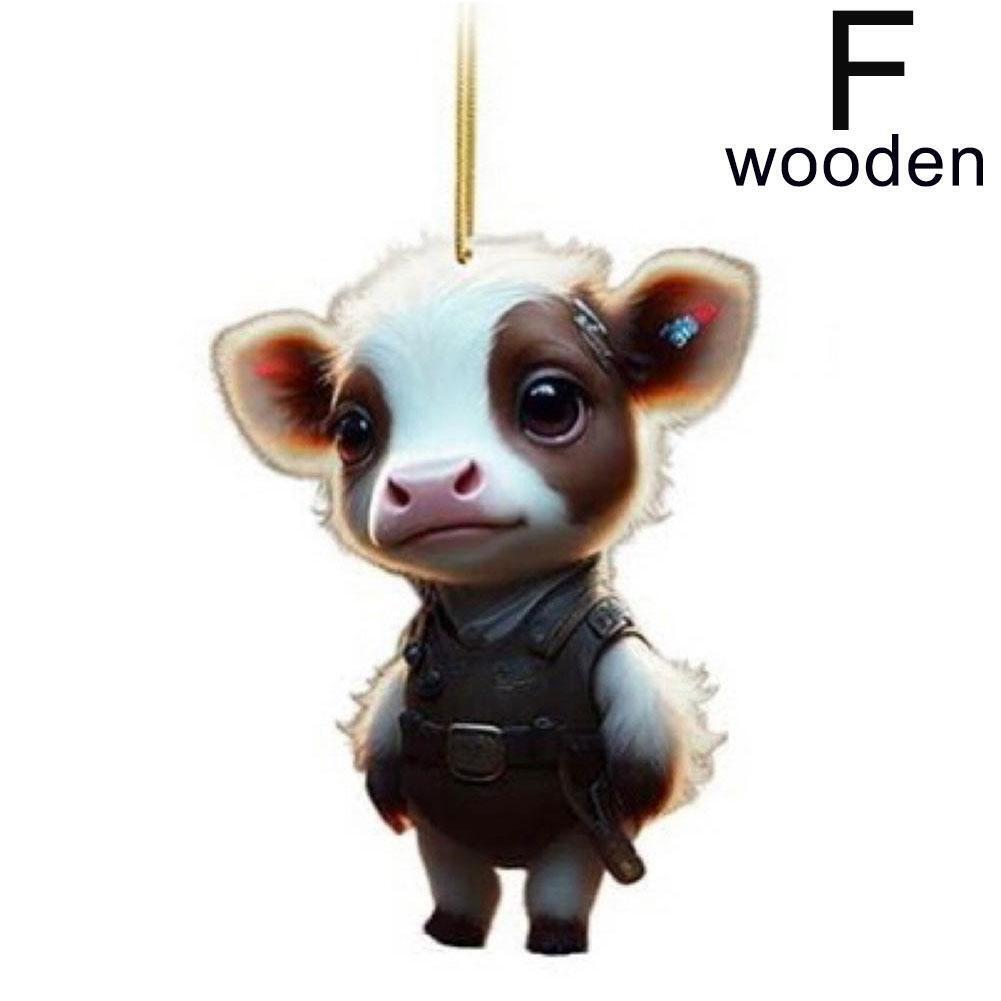 Cute Wooden Cartoon Cow Pendant Home Party Christmas Tree Ornament Toy CDN
