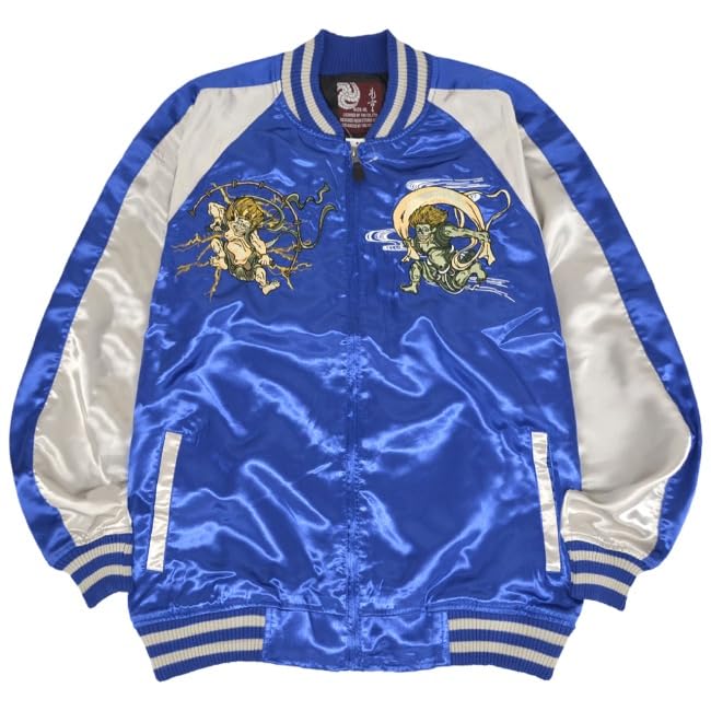 Куртка Yoshida Yu Raijin Fujin Satin Casual Sukajan Синяя Размер M, Серебристый,