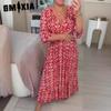 Женская мода Лето Весна Цветочный принт с рукавом 1/2 и v-образным вырезом Свободные повседневные платья