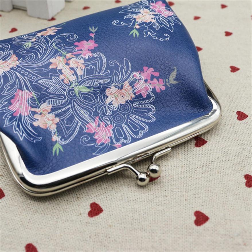 Women Vintage Leather Floral Owl Printing Coin Purse Wallets Travel Compact Cute Small Change Pouch Double Clasp Closure Purse