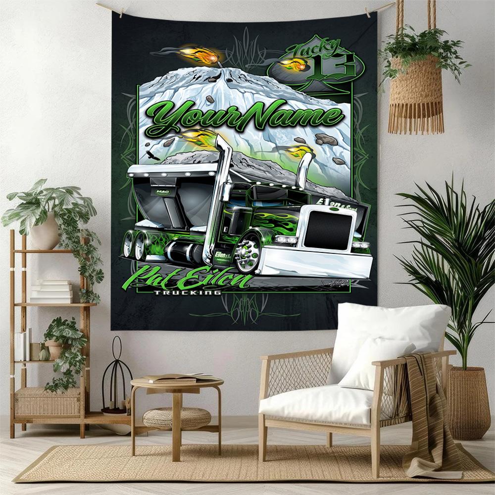 Peterbilt Heavy Trucks Custom Your Name Wall Decor Tapestry Art For Pet Memorial Birthdaywedding Party Backdrop Family Gift