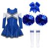 Girls Sparkling Cheerleading Outfit Off Shoulder Sequin Dress Long Sleeve Bow Headwear Hand Accessories Sport Socks