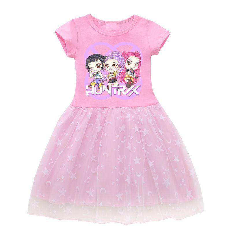 Children's Casual Kpop Witch Hunt Dress Summer Girls Short-sleeved Princess Dress