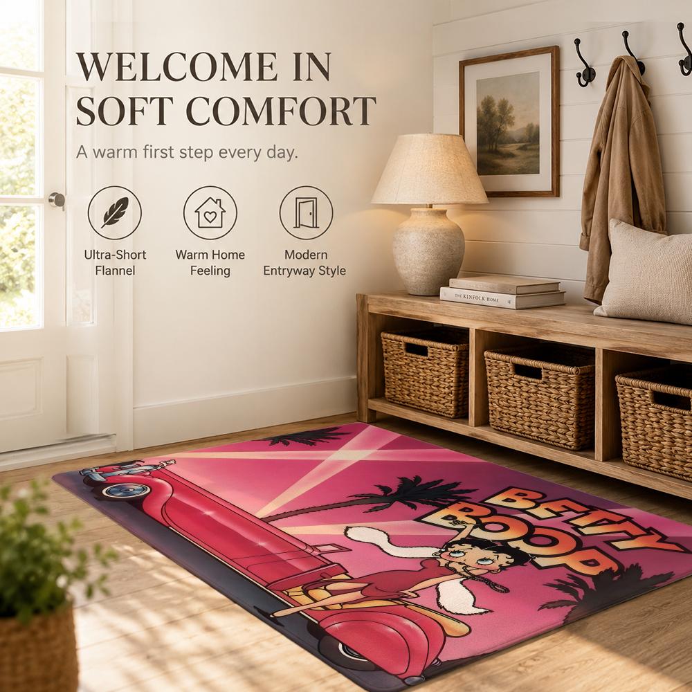 Cute B-Betty Boop Floor Mat Cozy Minimalist Flannel Area Rug Anti-Slip Washable Bedroom Living Room Decor