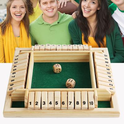Настольная игра Shut The Box 4 игрока Деревянная настольная математическая игра Детская Взрослая Семейный вечер Вечеринка Образовательная 4-сторонняя 10-числовая кость Классическая настольная игра