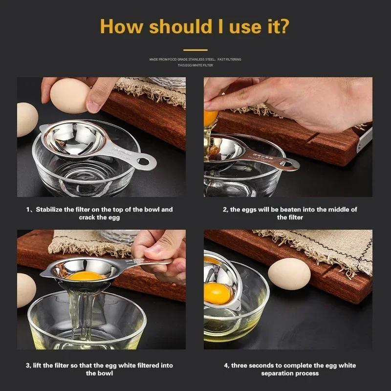 1 PC Egg White Separator Stainless Steel Tools Eggs Yolk Strainer Kitchen Accessories Separating Funnel Spoon Divider Utensils