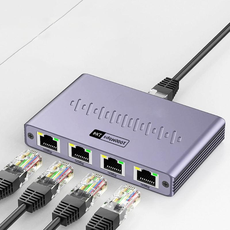 Стабильный гигабитный Ethernet-разветвитель 1 в 4 выхода, сетевой хаб RJ45, энергоэффективный, алюминиевый корпус Ethernet-переключателя