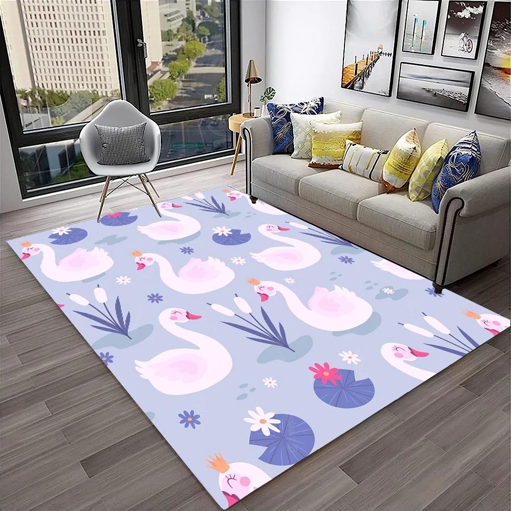 3D Cute Swan Princess Cartoon Cygnus Carpet Rug for Home Living Room Bedroom Sofa Doormat Decor,kids Area Rug Non-slip Floor Mat