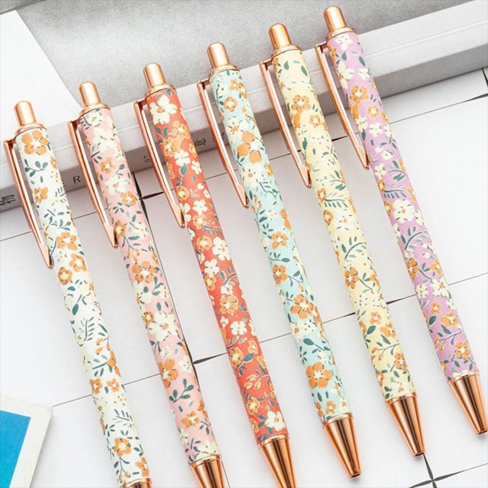 Cute Cartoon INS Print Pen Luxury Heart Flower Pens Portable Press Metal Pen Office Supplies