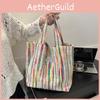 Fashionable Striped Canvas Shoulder Bag Chic Cross-border Tote For Vacation