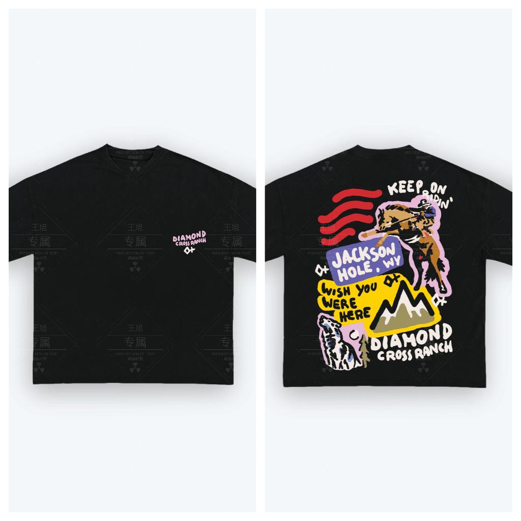 Хлопковая футболка Diamond Cross Ranch Унисекс Мужская Женская Летняя с коротким рукавом Модный топ Повседневная Винтажная мода Ежедневная Винтажная футболка