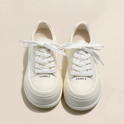 Версия из коровьей кожи кожаные туфли-хлебушки маленькие белые туфли женские весенние универсальные на толстой подошве увеличивающие рост шнуровка повседневные туфли кеды