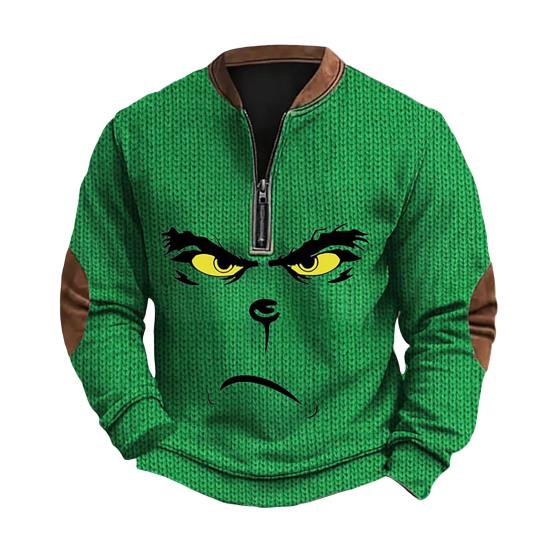 Весна Осень Мужской Топ На Молнии Полуоткрытый V-образный Вырез 3D Мультяшный Принт Лоскутные Рукава Плюс Размер