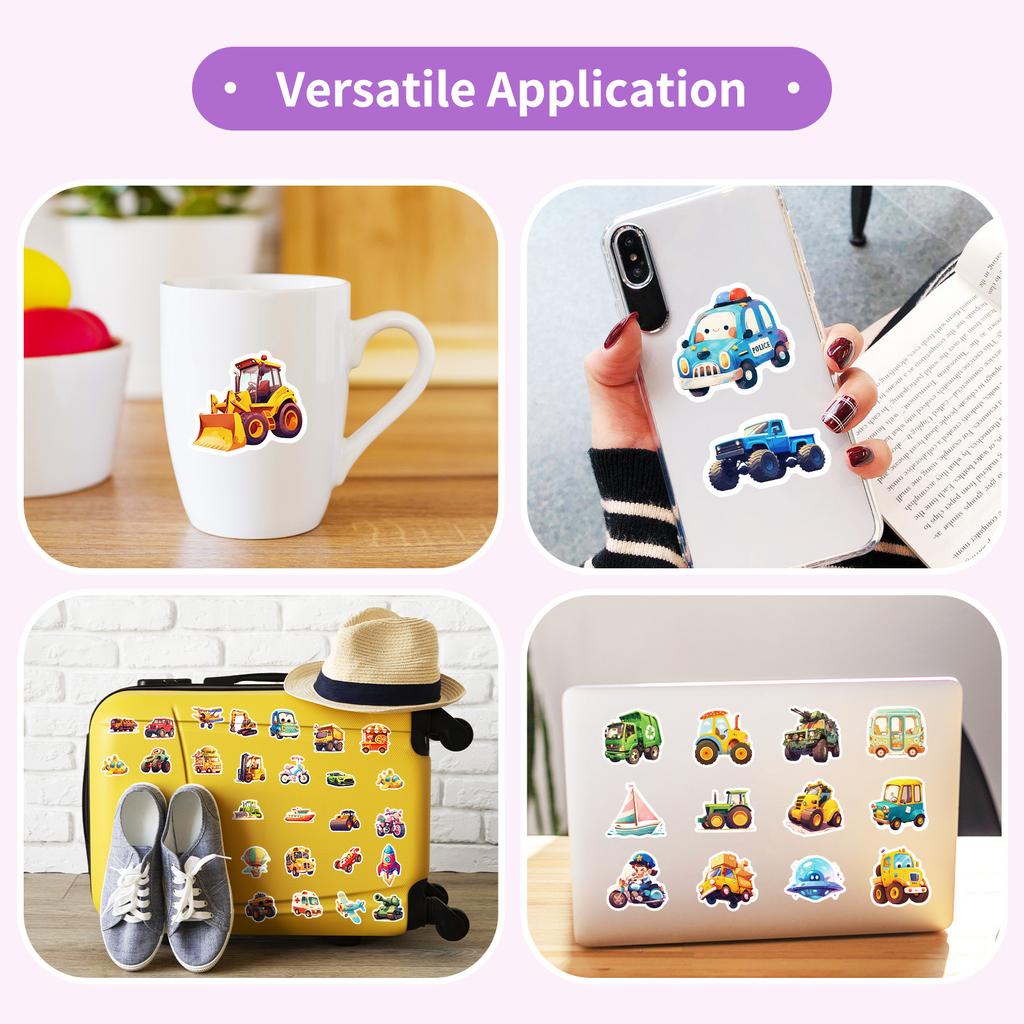 50 24-Year-Old Animated Vehicle Series Stickers Cartoon Truck Excavator Decorative Suitcase Children'S Stickers