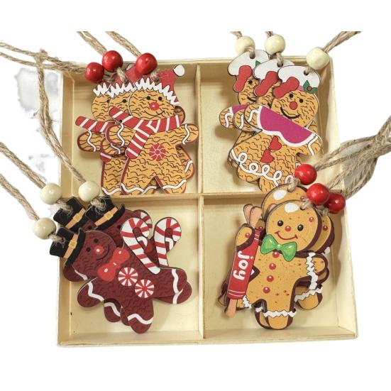 12 шт. Рождественские деревянные украшения, подвесные гномы, пряничные человечки, украшения для рождественской елки, подвеска для праздничного домашнего декора