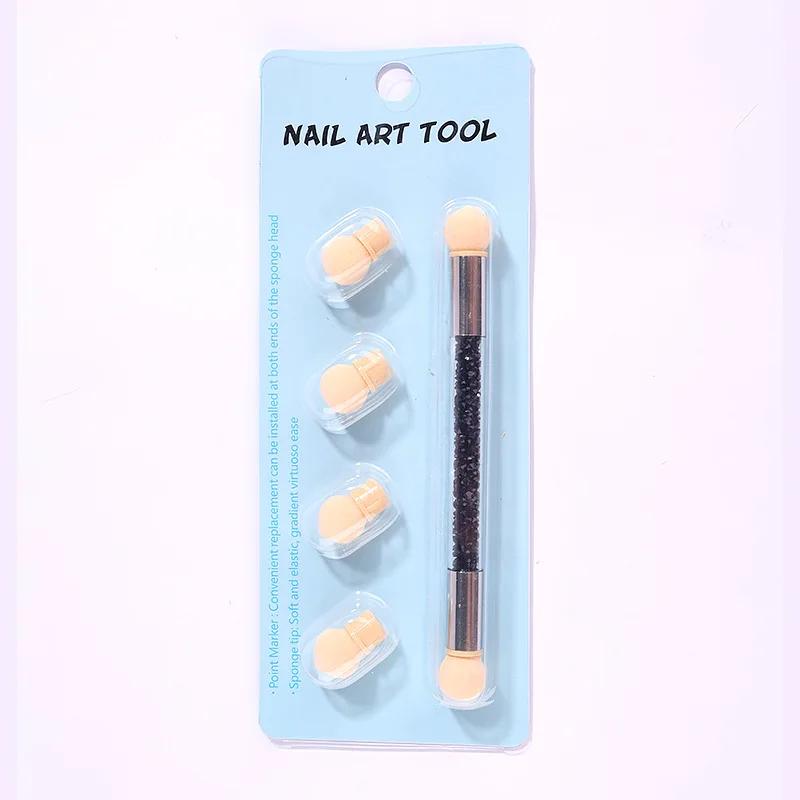 Градиентный карандаш для теней Двусторонний аксессуар для рисования на ногтях Кисть для нанесения точек на ногти Губчатая головка Ручка для страз Кисть для дизайна ногтей
