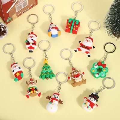 Рождественский брелок: Симпатичное 3D-украшение в виде Санта-Клауса из мультфильма - мягкая пластиковая кукла в подарок