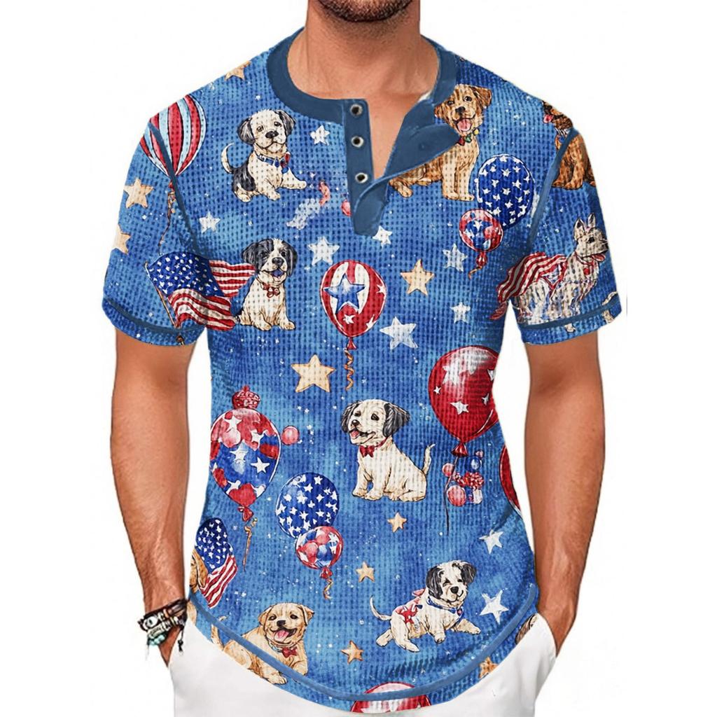 Летняя мужская футболка с воротником-стойкой и короткими рукавами с принтом «День независимости»