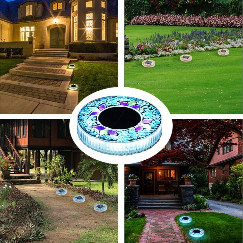 4/2/1PCS Solar Disk Light Waterproof Outdoor Glass Garden Stake Lighting Colorful Decorative Pathway LED Lights Dusk to Dawn