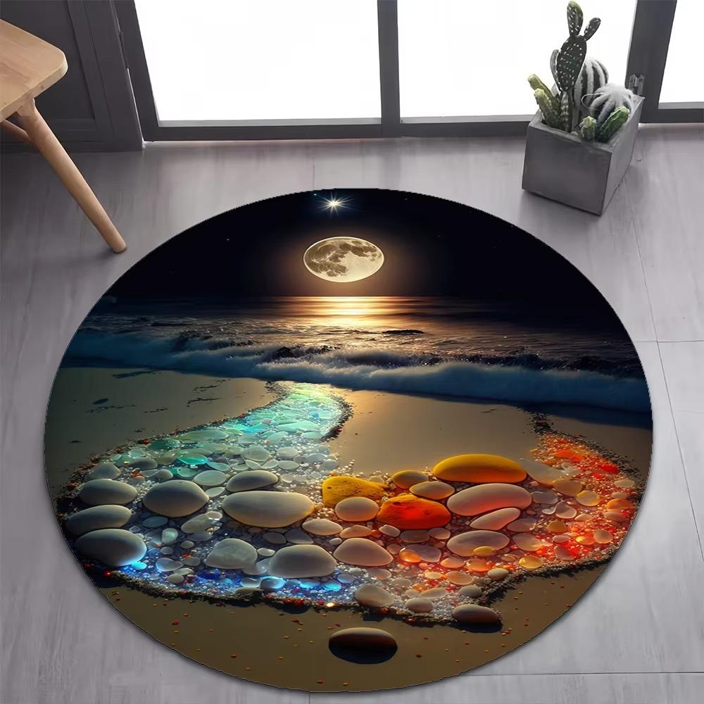 New Style Colorful Pebble Rainbow Road Beach Stone Round Carpet Rug for Bedroom Living Room Decoration Pet Decor Floor Mat Ins
