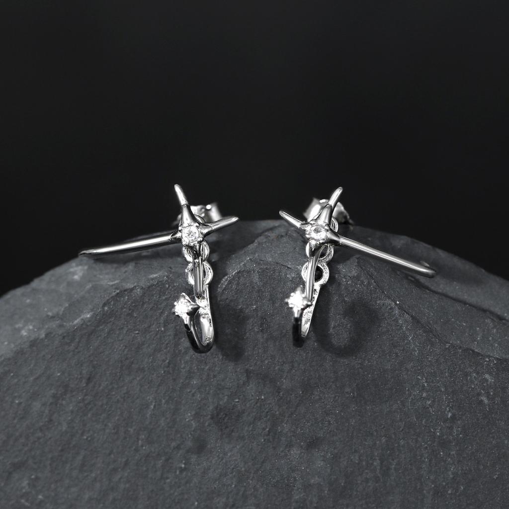 925 Silver Hypoallergenic Star Cross Earrings Fashion Unique Design Gothic Style New Trendy Versatile Earrings Jewelry for Women