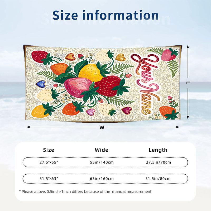 Fruitful Theme Quick Dry Beach Towel Custom Name Text Print Large Sand Resistant Towel Beach Vacation