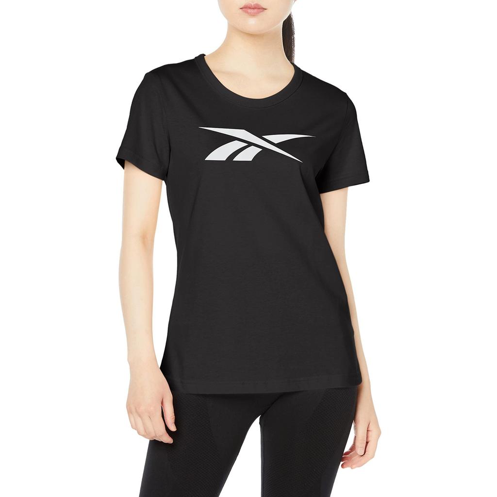 Reebok Простое Повседневное Спортивное Фитнес Логотип Удобная Универсальная Футболка с Круглым Вырезом и Коротким Рукавом Женская Футболка Черная GV5523