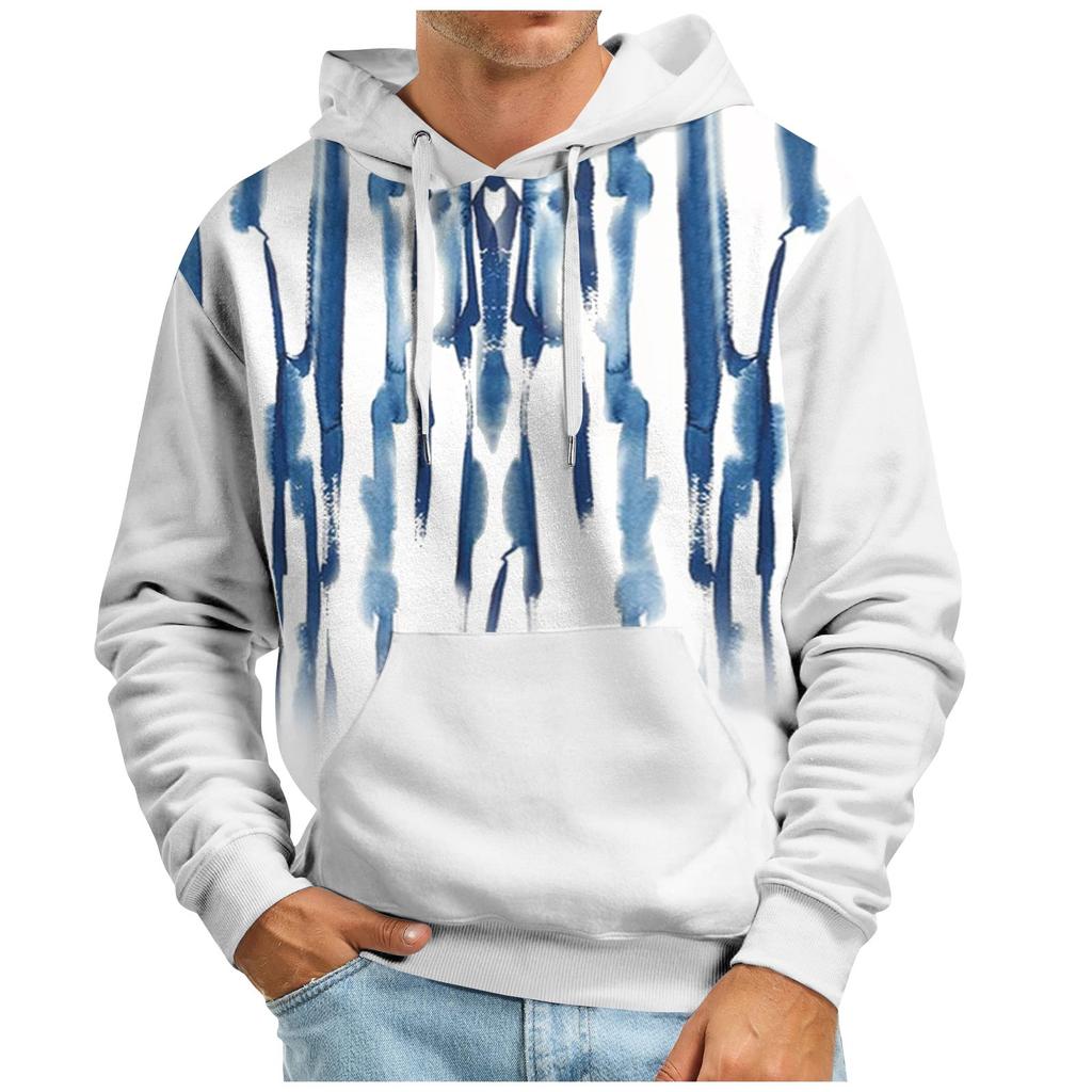 Осенний мужской свитер с большим капюшоном и цифровым принтом, новый большой базовый свитер